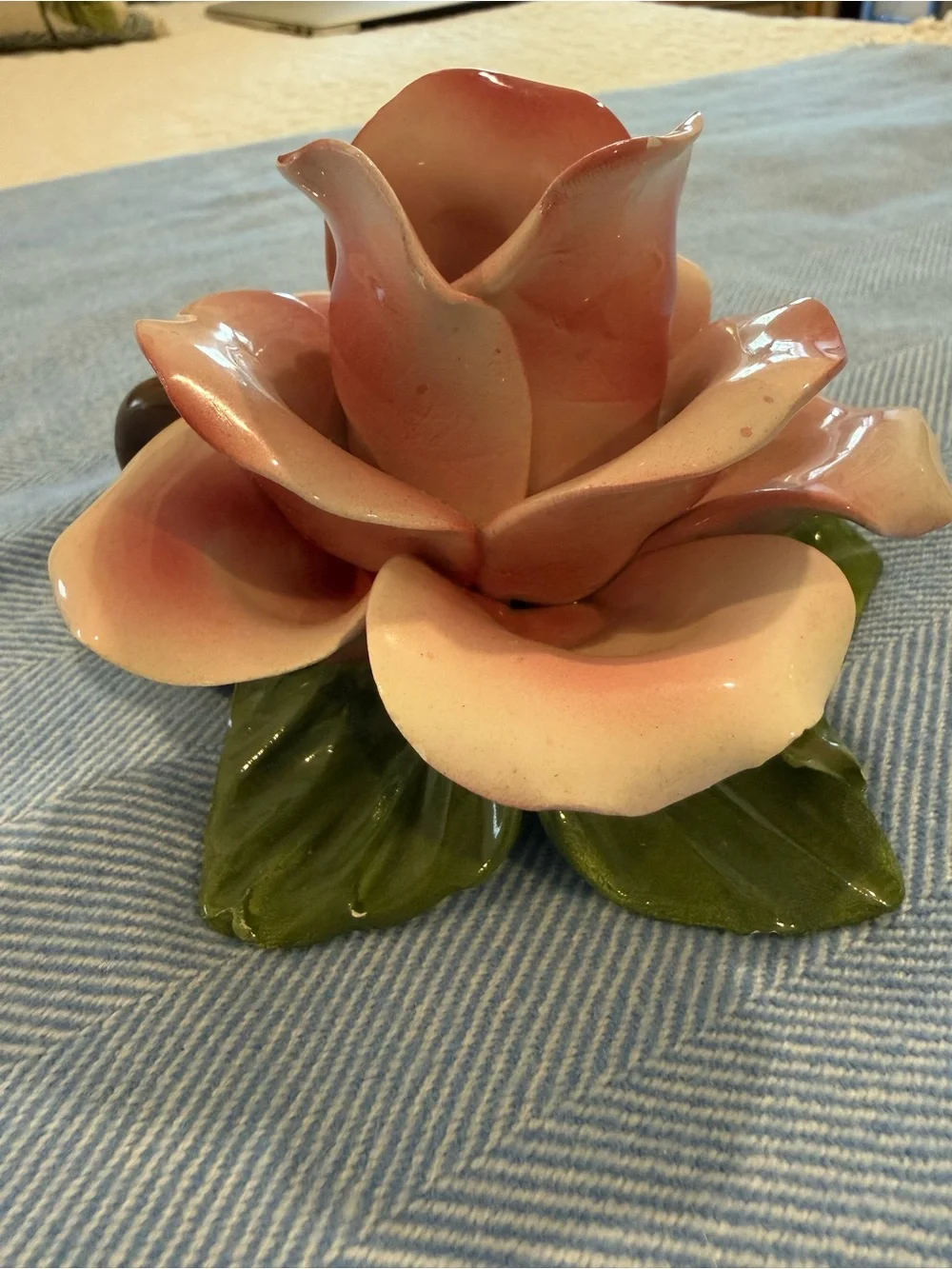 Italian Majolica Rose candle stick holder